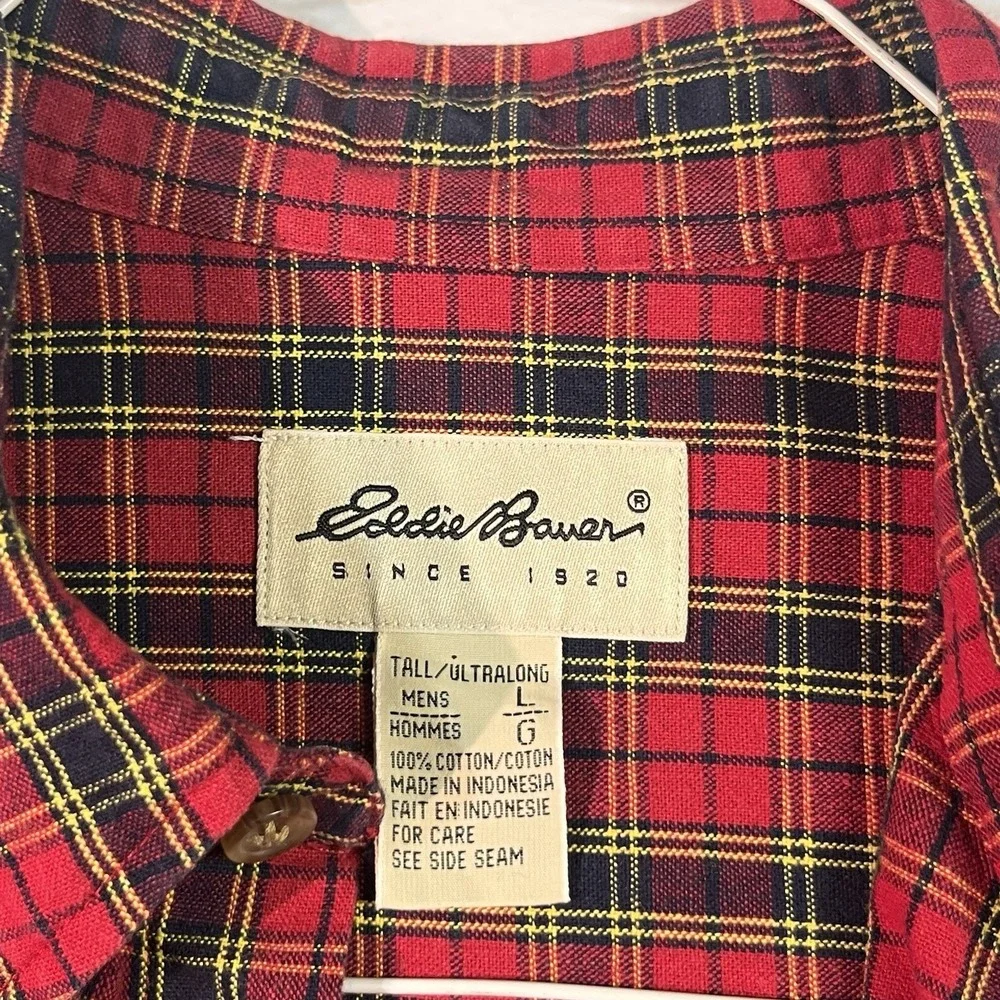 VTG Eddie Bauer Men's Plain Button‎ Down Large Tall Xmas Colors EUC